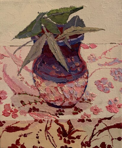 CHLOE TUPPER - Leaves in Vase on Tablecloth