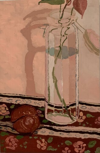 CHLOE TUPPER - Spaghetti Jar with Leaf on Patterned Tablecloth