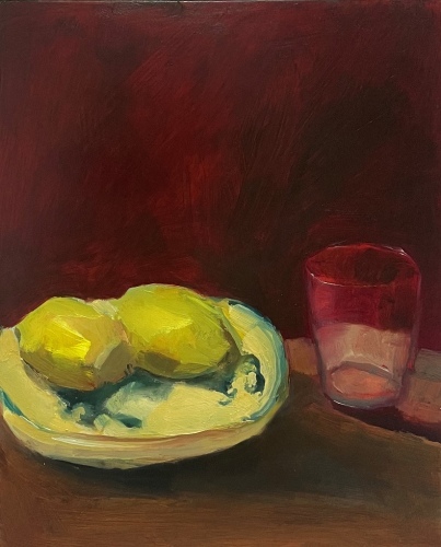 STACEY McCALL - Lemons on a Plate with Small Glass